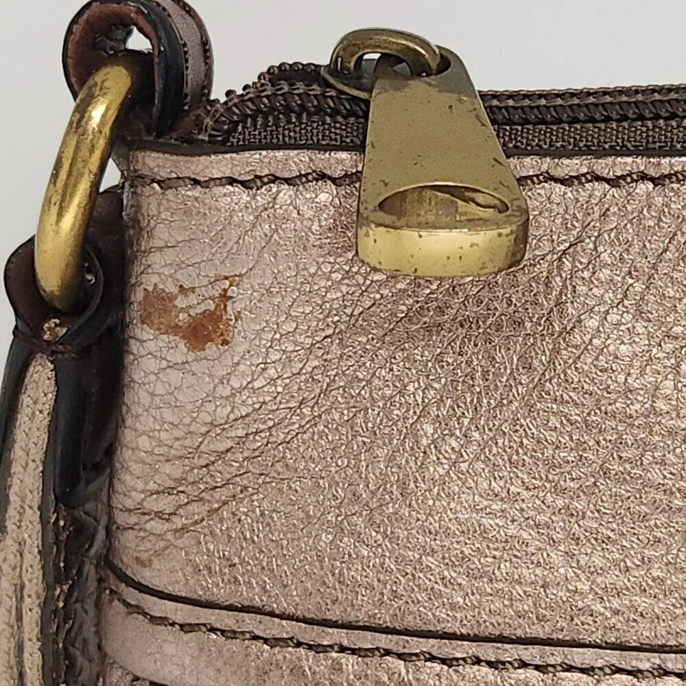 Fossil Vintage Explorer Gunmetal Color Leather Crossbody Bag Purse